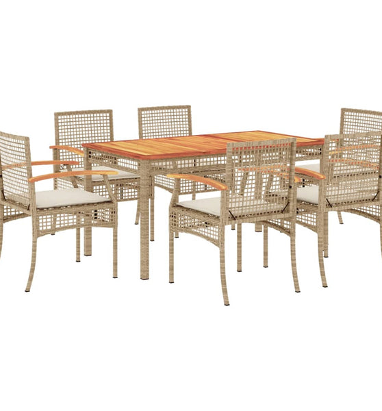 7-tlg. Garten-Essgruppe mit Kissen Beige Poly Rattan