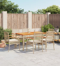 7-tlg. Garten-Essgruppe mit Kissen Beige Poly Rattan