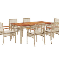 7-tlg. Garten-Essgruppe mit Kissen Beige Poly Rattan