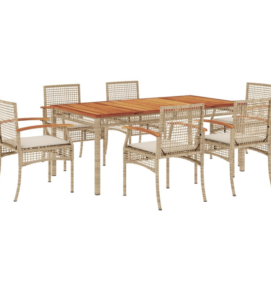 7-tlg. Garten-Essgruppe mit Kissen Beige Poly Rattan