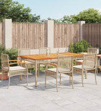 7-tlg. Garten-Essgruppe mit Kissen Beige Poly Rattan