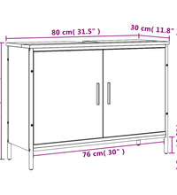 Waschbeckenunterschrank Braun Eiche 80x30x60 cm Holzwerkstoff