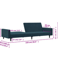 Schlafsofa 2-Sitzer Blau Samt