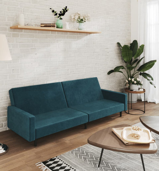 Schlafsofa 2-Sitzer Blau Samt