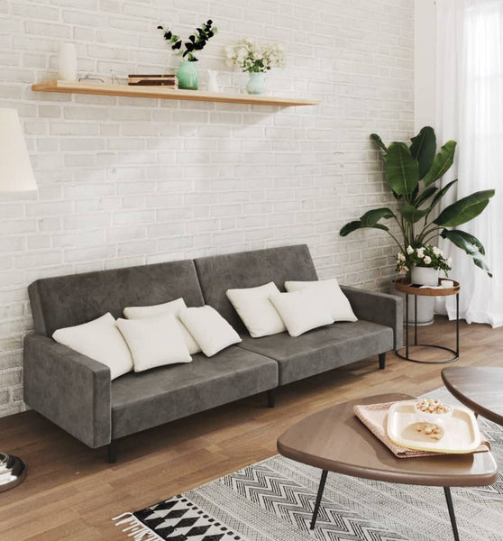 Schlafsofa 2-Sitzer Dunkelgrau Samt