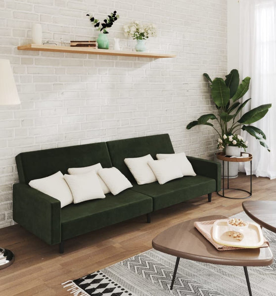 Schlafsofa 2-Sitzer Dunkelgrün Samt