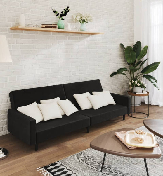 Schlafsofa 2-Sitzer Schwarz Samt