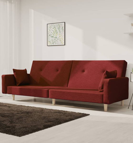 Schlafsofa 2-Sitzer mit 2 Kissen Weinrot Stoff