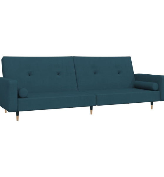 Schlafsofa 2-Sitzer mit 2 Kissen Blau Samt
