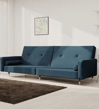 Schlafsofa 2-Sitzer mit 2 Kissen Blau Samt