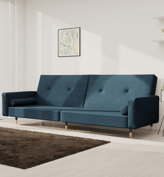 Schlafsofa 2-Sitzer mit 2 Kissen Blau Samt