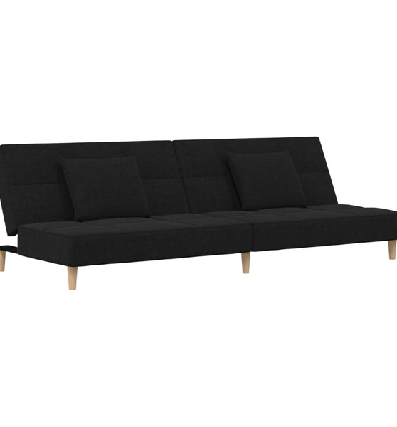 Schlafsofa 2-Sitzer mit 2 Kissen Schwarz Stoff