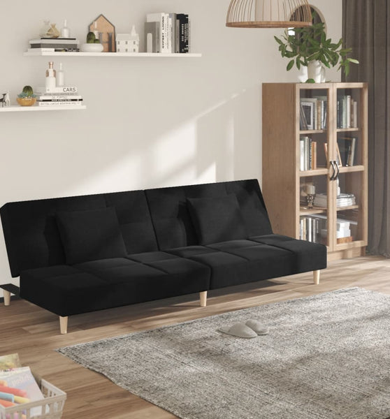 Schlafsofa 2-Sitzer mit 2 Kissen Schwarz Stoff