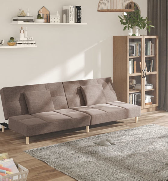 Schlafsofa 2-Sitzer mit 2 Kissen Taupe Stoff