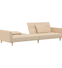 Schlafsofa 2-Sitzer mit 2 Kissen Creme Stoff