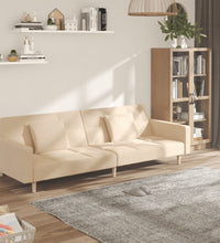 Schlafsofa 2-Sitzer mit 2 Kissen Creme Stoff