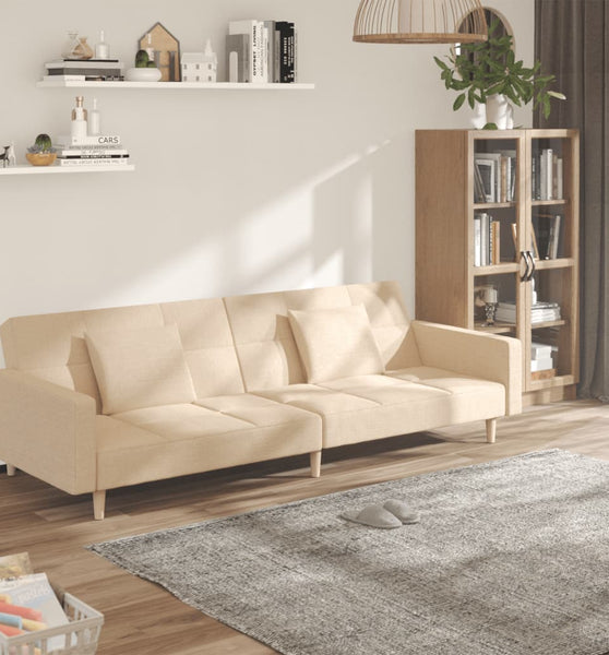 Schlafsofa 2-Sitzer mit 2 Kissen Creme Stoff