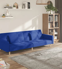 Schlafsofa 2-Sitzer mit 2 Kissen Blau Stoff