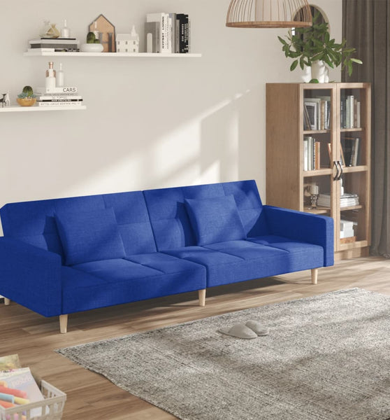Schlafsofa 2-Sitzer mit 2 Kissen Blau Stoff