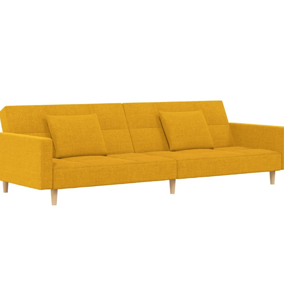 Schlafsofa 2-Sitzer mit 2 Kissen Gelb Stoff