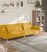 Schlafsofa 2-Sitzer mit 2 Kissen Gelb Stoff