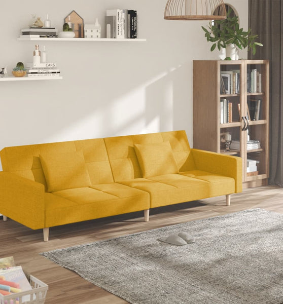 Schlafsofa 2-Sitzer mit 2 Kissen Gelb Stoff