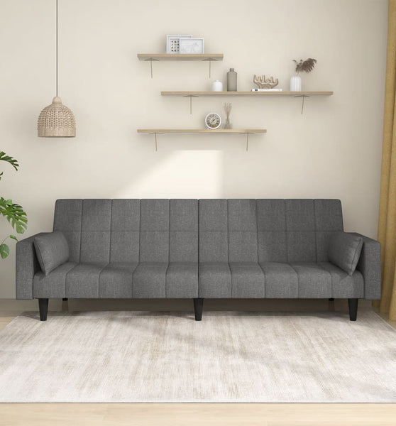 Schlafsofa 2-Sitzer mit 2 Kissen Hellgrau Stoff