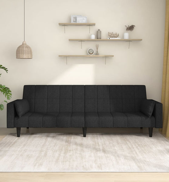Schlafsofa 2-Sitzer mit 2 Kissen Schwarz Stoff