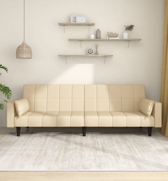 Schlafsofa 2-Sitzer mit 2 Kissen Creme Stoff