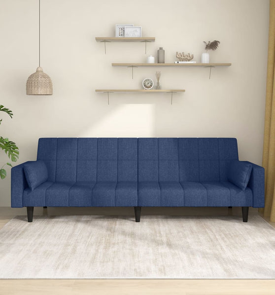 Schlafsofa 2-Sitzer mit 2 Kissen Blau Stoff