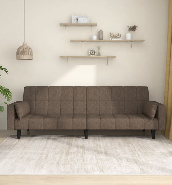 Schlafsofa 2-Sitzer mit 2 Kissen Taupe Stoff