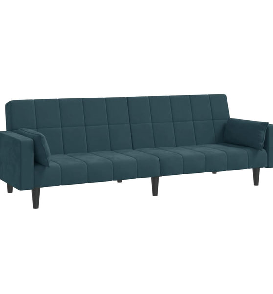 Schlafsofa 2-Sitzer mit 2 Kissen Blau Samt