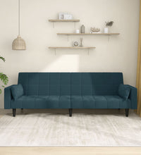 Schlafsofa 2-Sitzer mit 2 Kissen Blau Samt