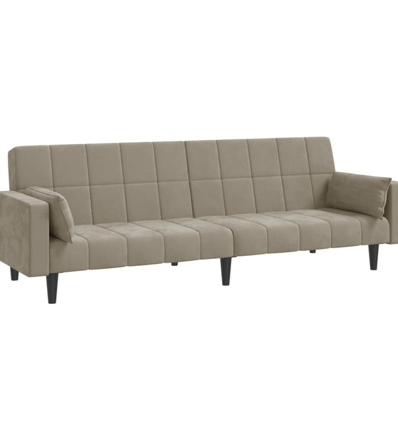 Schlafsofa 2-Sitzer mit 2 Kissen Hellgrau Samt