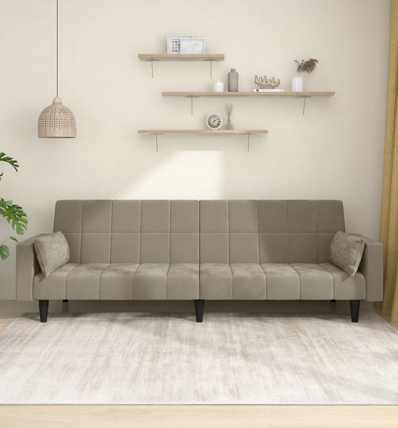 Schlafsofa 2-Sitzer mit 2 Kissen Hellgrau Samt