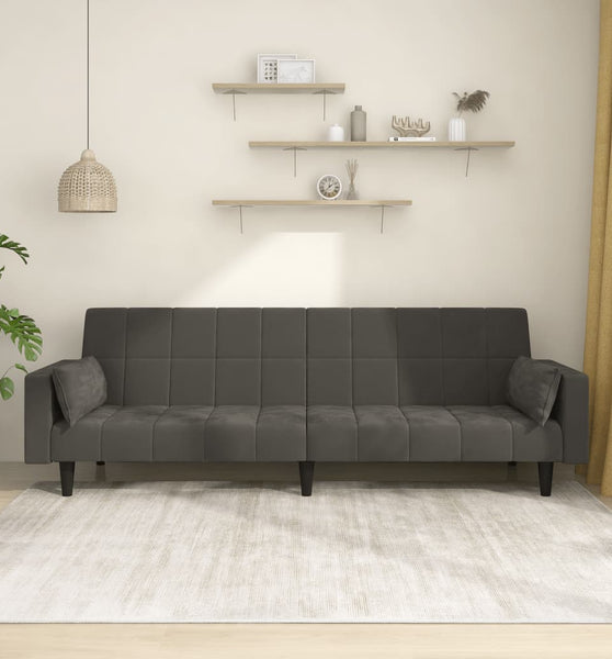 Schlafsofa 2-Sitzer mit 2 Kissen Dunkelgrau Samt