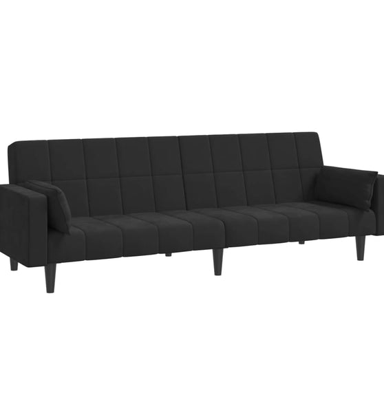 Schlafsofa 2-Sitzer mit 2 Kissen Schwarz Samt