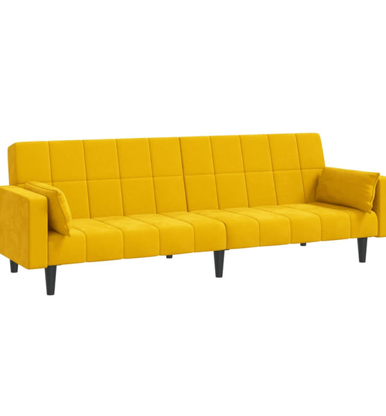 Schlafsofa 2-Sitzer mit 2 Kissen Gelb Samt