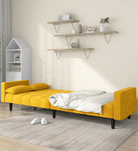 Schlafsofa 2-Sitzer mit 2 Kissen Gelb Samt