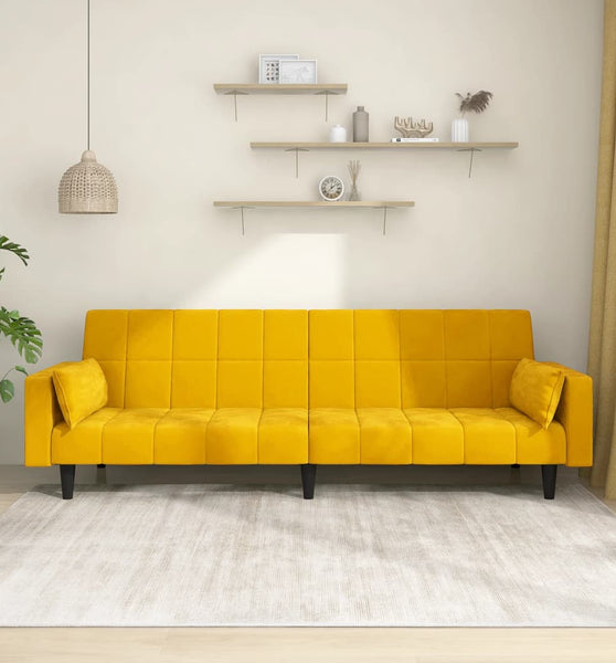 Schlafsofa 2-Sitzer mit 2 Kissen Gelb Samt