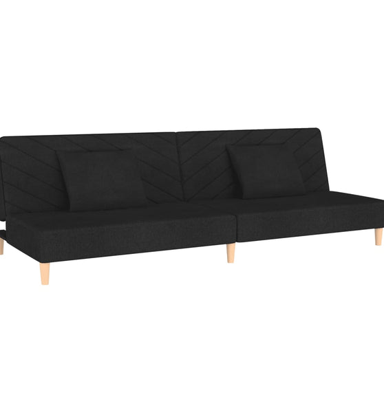 Schlafsofa 2-Sitzer mit 2 Kissen Schwarz Stoff