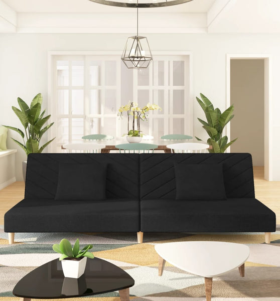 Schlafsofa 2-Sitzer mit 2 Kissen Schwarz Stoff