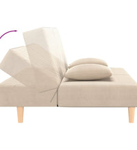 Schlafsofa 2-Sitzer mit 2 Kissen Creme Stoff