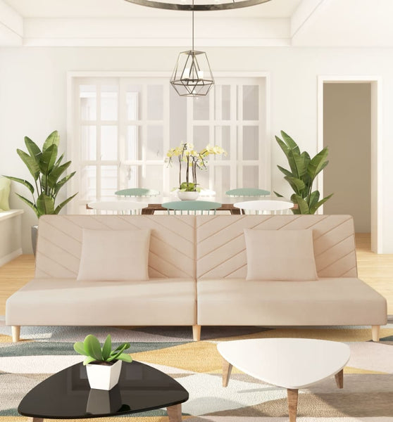 Schlafsofa 2-Sitzer mit 2 Kissen Creme Stoff