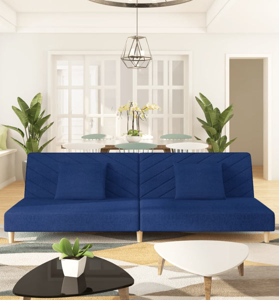Schlafsofa 2-Sitzer mit 2 Kissen Blau Stoff