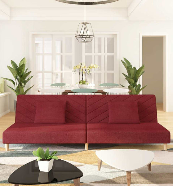 Schlafsofa 2-Sitzer mit 2 Kissen Weinrot Stoff