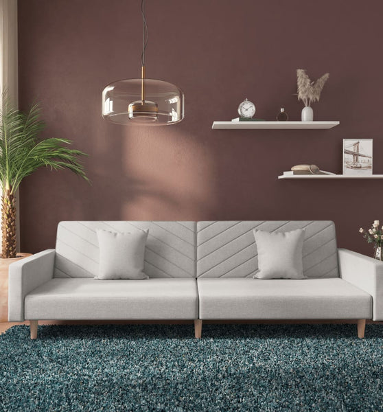 Schlafsofa 2-Sitzer mit 2 Kissen Hellgrau Stoff