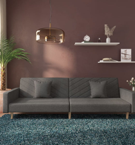 Schlafsofa 2-Sitzer mit 2 Kissen Dunkelgrau Stoff