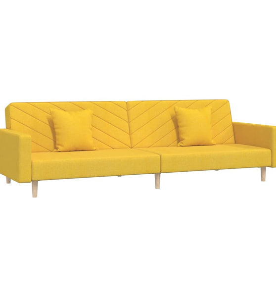 Schlafsofa 2-Sitzer mit 2 Kissen Gelb Stoff