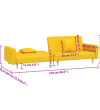 Schlafsofa 2-Sitzer mit 2 Kissen Gelb Stoff